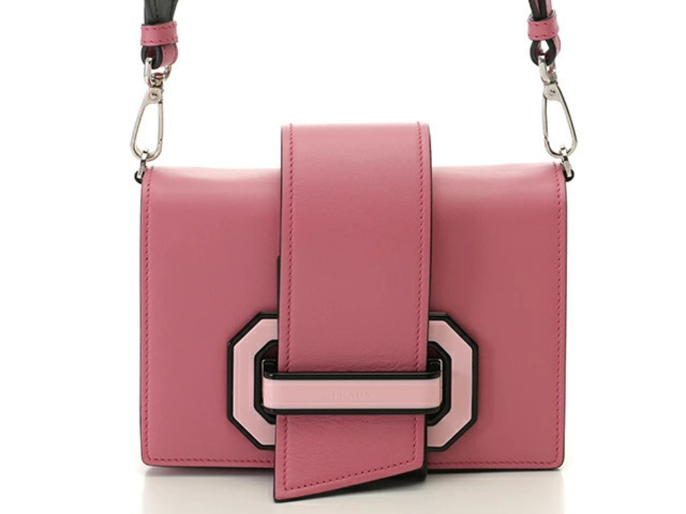 Prada Shoulder Bag Pink Black Calfskin